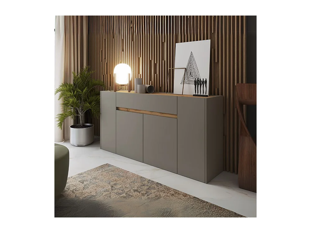 Madia Nordik 4 ante e 1 cassetto in grigio congo e rovere wotan 170x39.6x85H – Stile e funzionalità