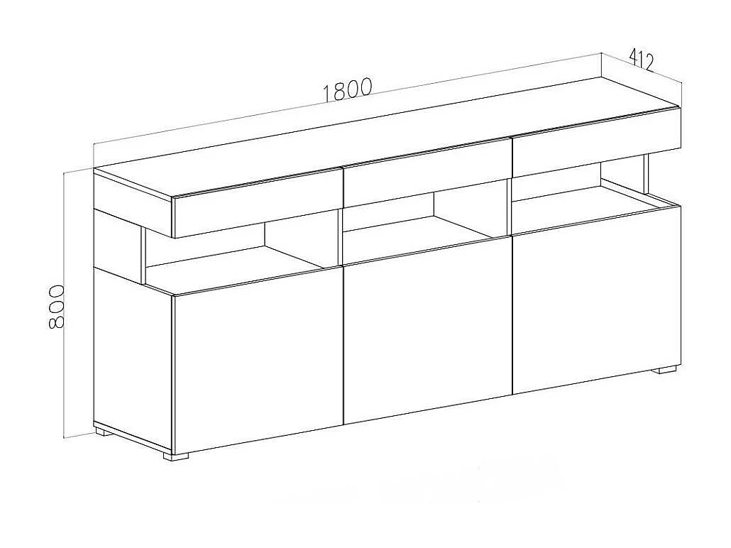 Madia Itaca 3 ante ossido e cemento con dettagli in vetro 180x41.2x80H – Ordine ed Eleganza