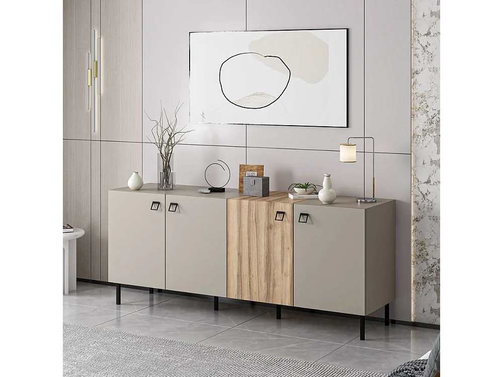 Madia Mila cashmere e rovere 180x47x75H – Eleganza e contrasto per un living raffinato