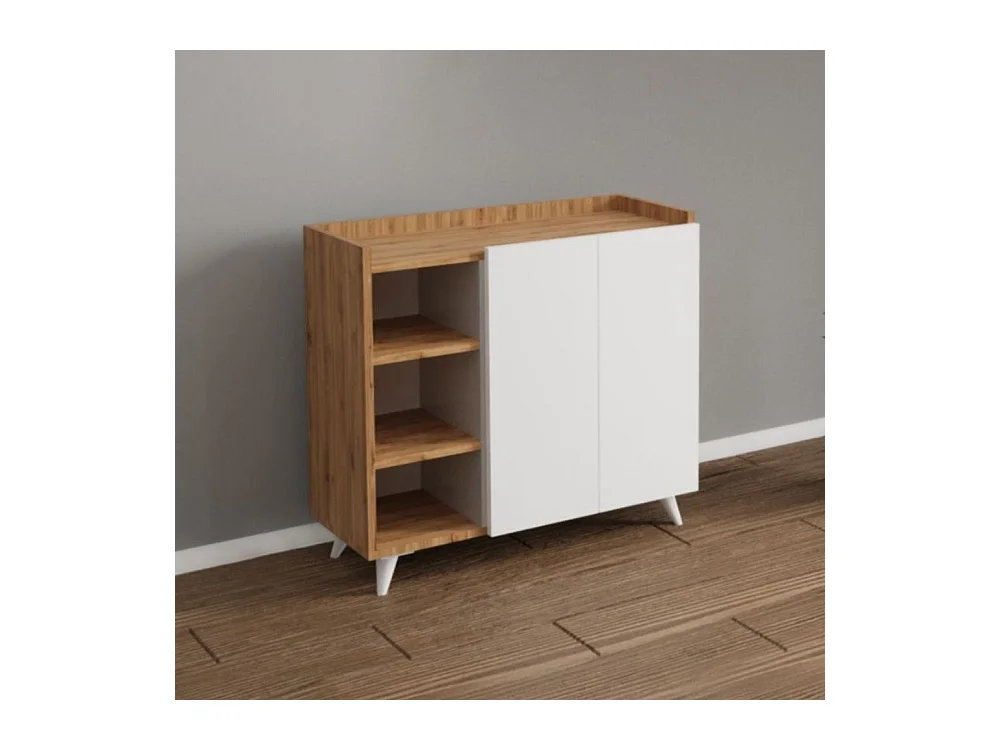 Madia rovere e bianco con 2 ante e vani a giorno Alary 90x35x82H