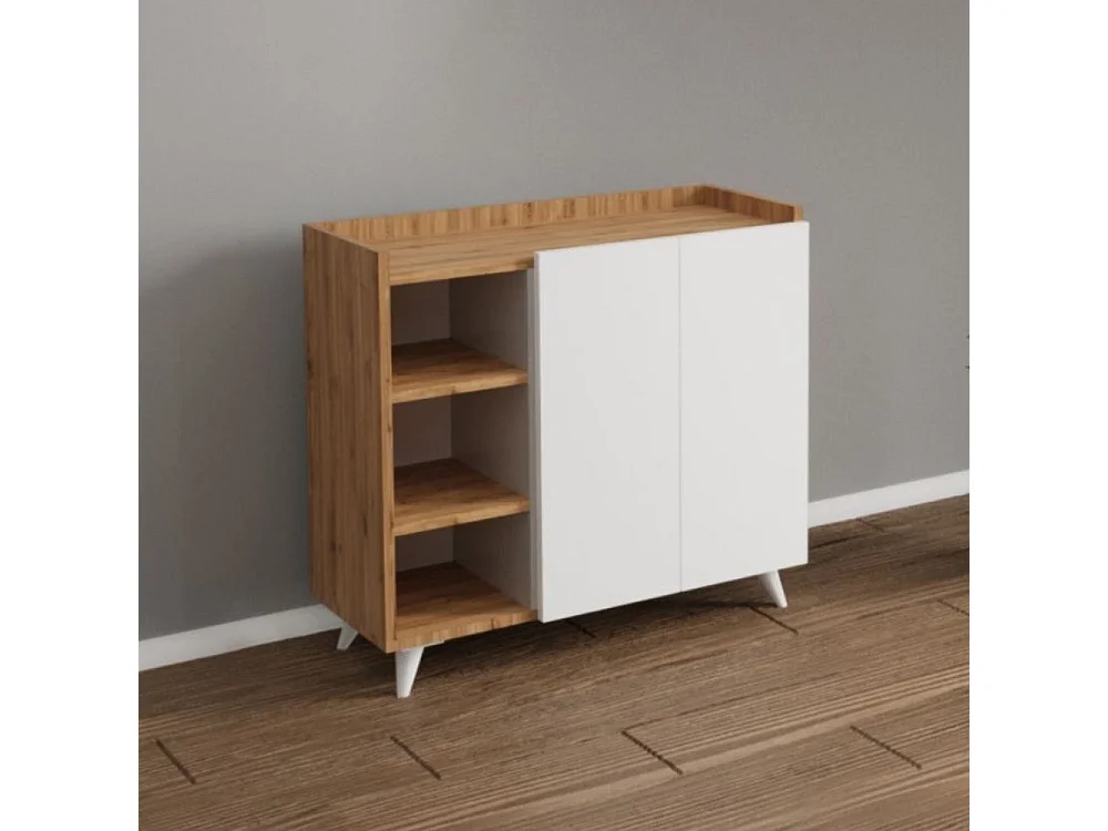 Madia rovere e bianco con 2 ante e vani a giorno Alary 90x35x82H