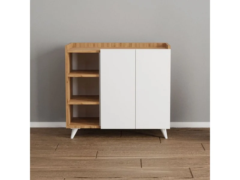 Madia rovere e bianco con 2 ante e vani a giorno Alary 90x35x82H