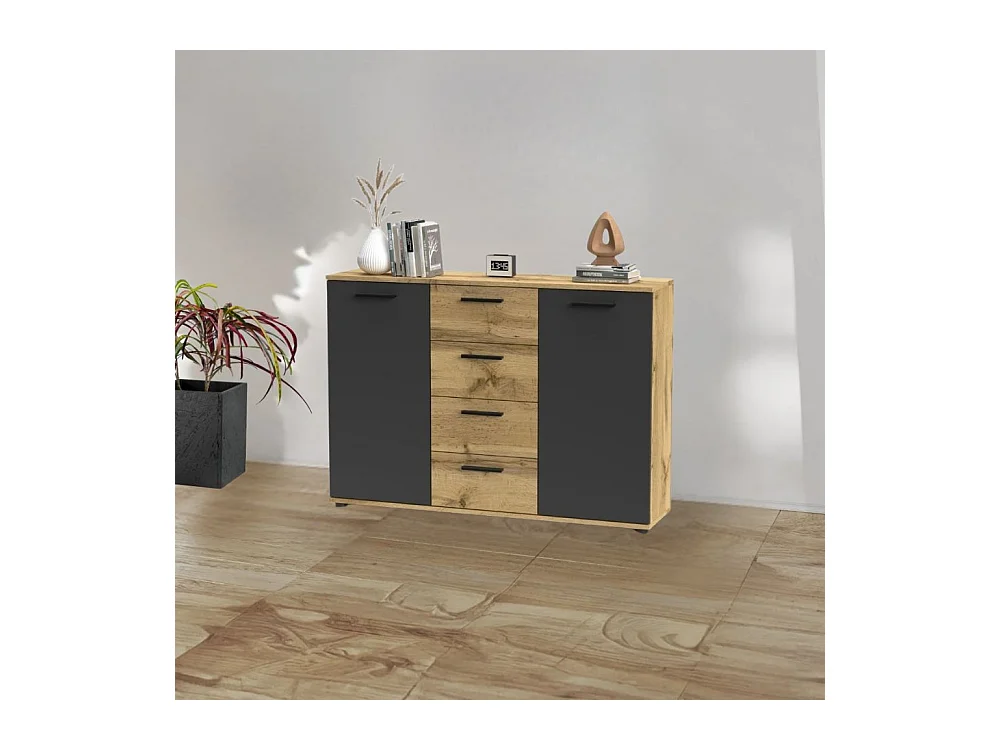 Credenza 2 ante e 4 cassetti rovere e antracite Berno4 120,2x32,5x85,3h