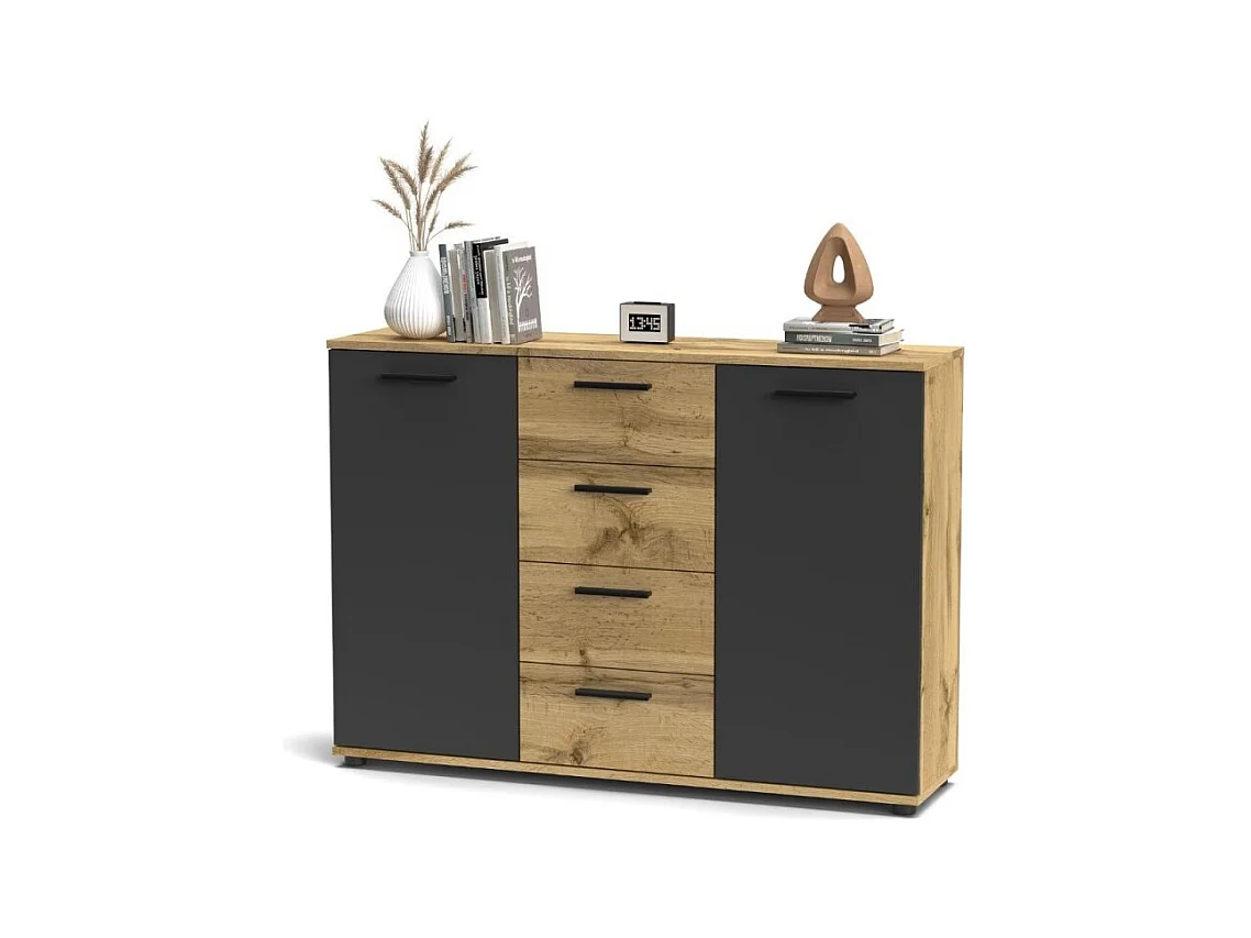 Credenza 2 ante e 4 cassetti rovere e antracite Berno4 120,2x32,5x85,3h