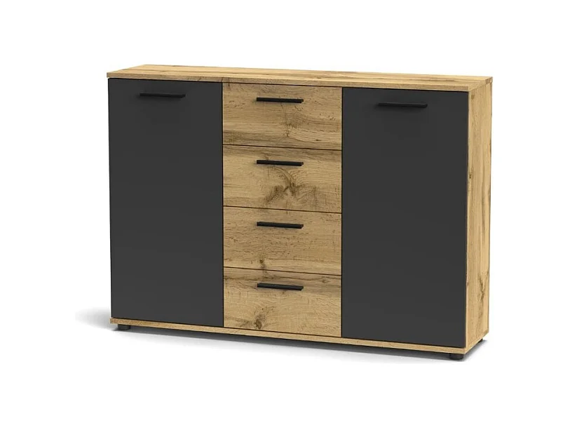 Credenza 2 ante e 4 cassetti rovere e antracite Berno4 120,2x32,5x85,3h
