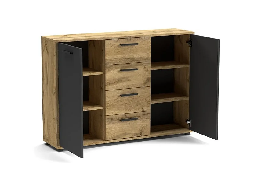 Credenza 2 ante e 4 cassetti rovere e antracite Berno4 120,2x32,5x85,3h