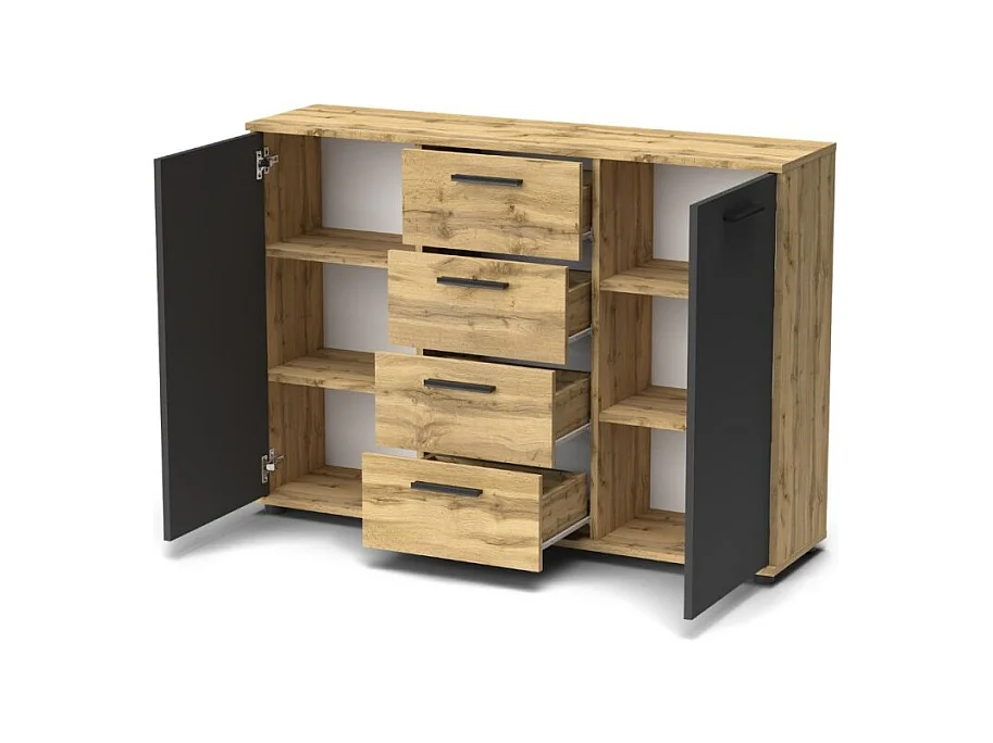 Credenza 2 ante e 4 cassetti rovere e antracite Berno4 120,2x32,5x85,3h