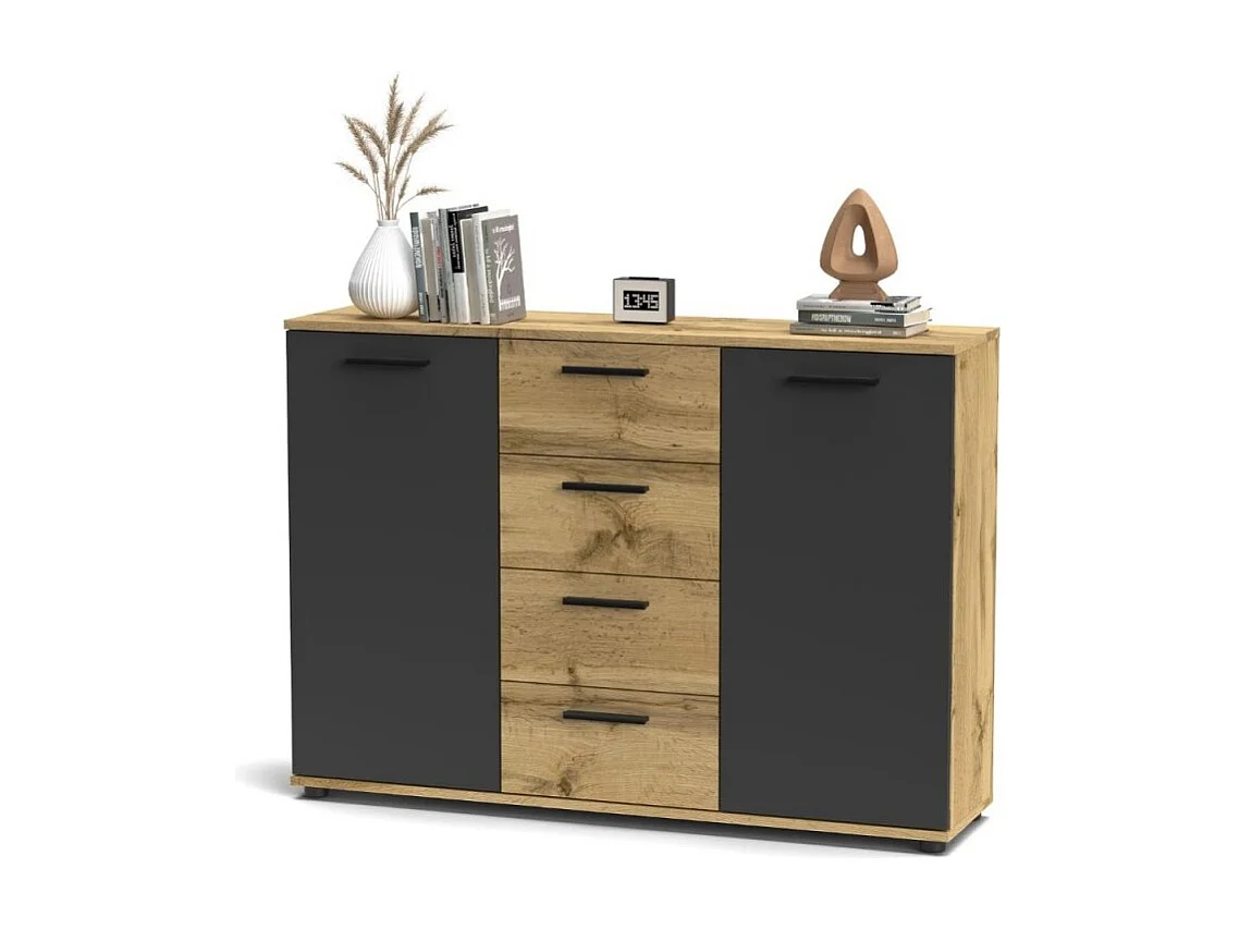 Credenza 2 ante e 4 cassetti rovere e antracite Berno4 120,2x32,5x85,3h