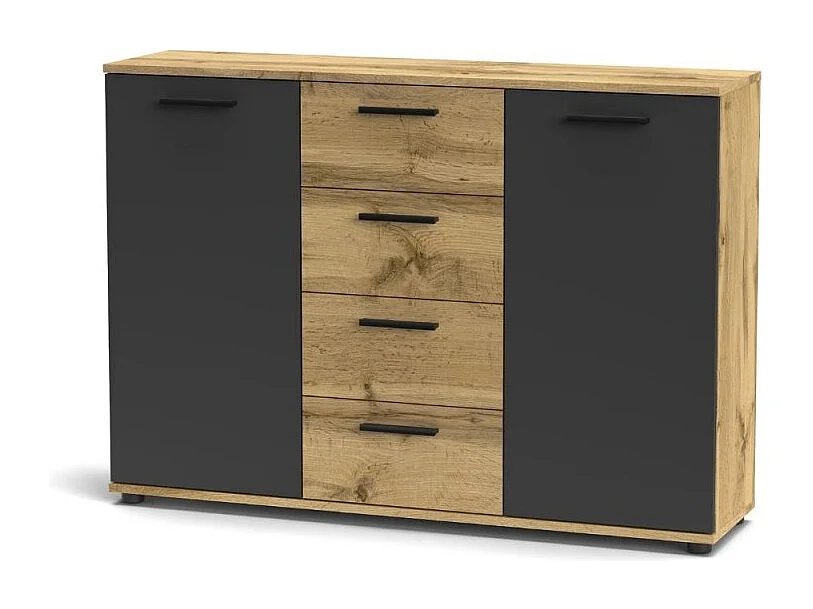 Credenza 2 ante e 4 cassetti rovere e antracite Berno4 120,2x32,5x85,3h