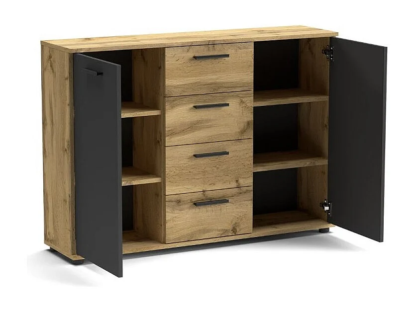 Credenza 2 ante e 4 cassetti rovere e antracite Berno4 120,2x32,5x85,3h