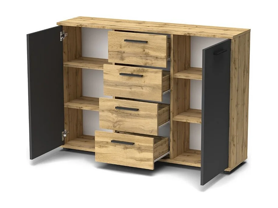 Credenza 2 ante e 4 cassetti rovere e antracite Berno4 120,2x32,5x85,3h