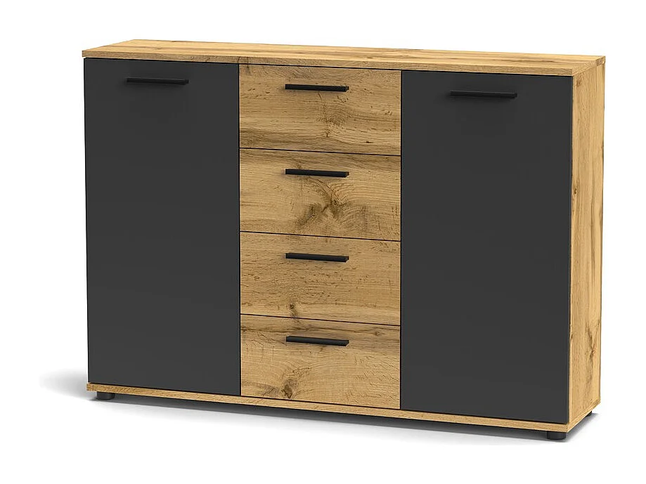 Credenza 2 ante e 4 cassetti rovere e antracite Berno4 120,2x32,5x85,3h