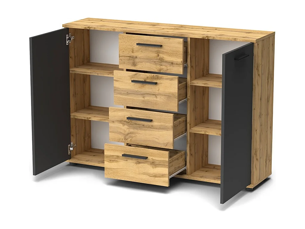 Credenza 2 ante e 4 cassetti rovere e antracite Berno4 120,2x32,5x85,3h