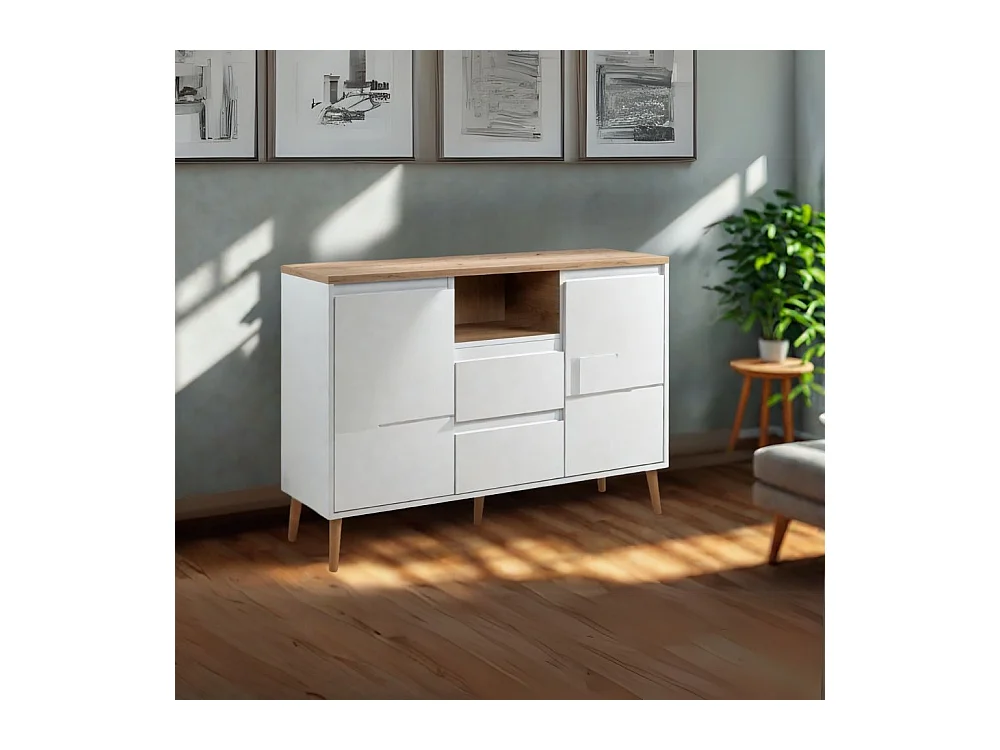 Madia 2 ante e 2 cassetti bianca con top rovere Linz01B 120x38x85H