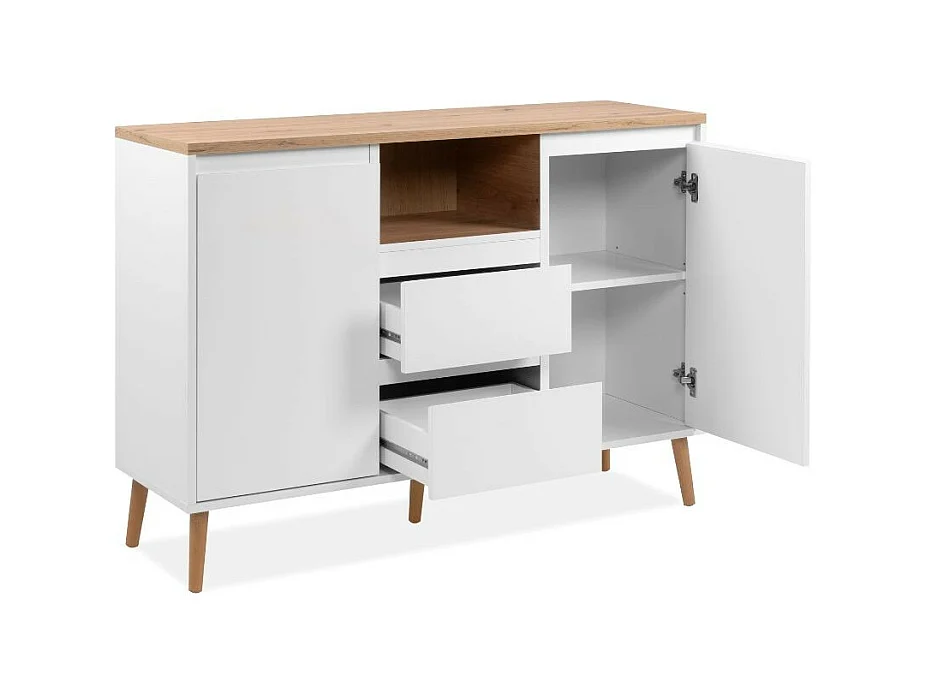 Madia 2 ante e 2 cassetti bianca con top rovere Linz01B 120x38x85H