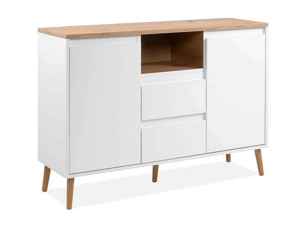 Madia 2 ante e 2 cassetti bianca con top rovere Linz01B 120x38x85H