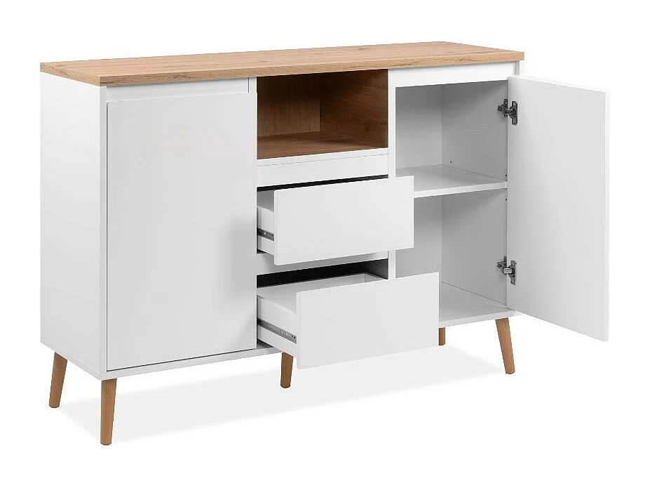 Madia 2 ante e 2 cassetti bianca con top rovere Linz01B 120x38x85H