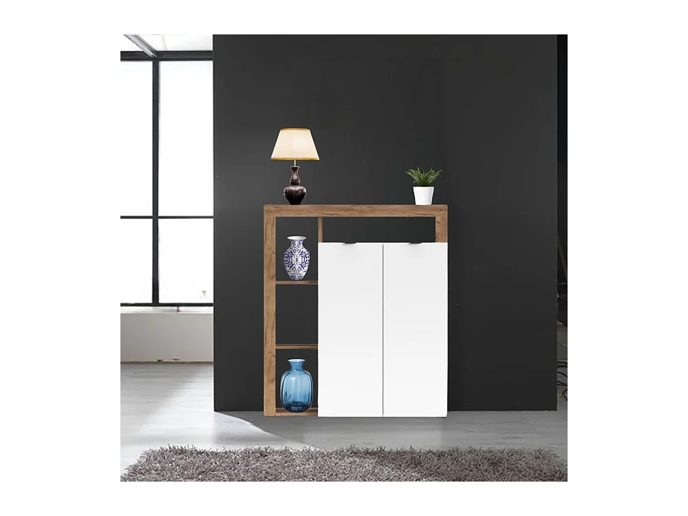 Credenza 2 ante e cornice con vani a giorno rovere tabacco e bianco Nexon2 108x41x126H