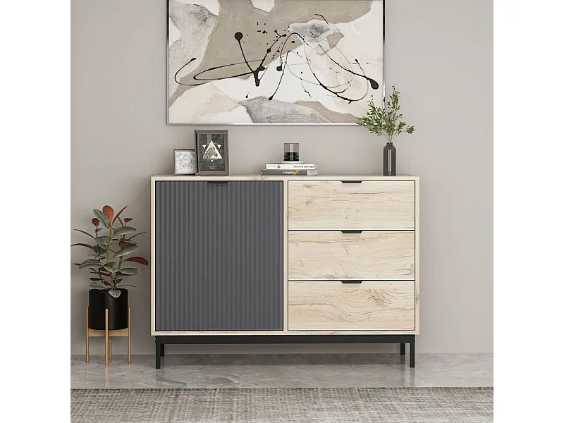 Madia Esta rovere chiaro e antracite con effetto cannettato 120x45x90H