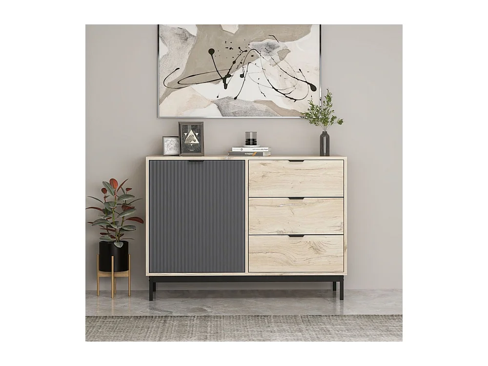 Madia Esta rovere chiaro e antracite con effetto cannettato 120x45x90H