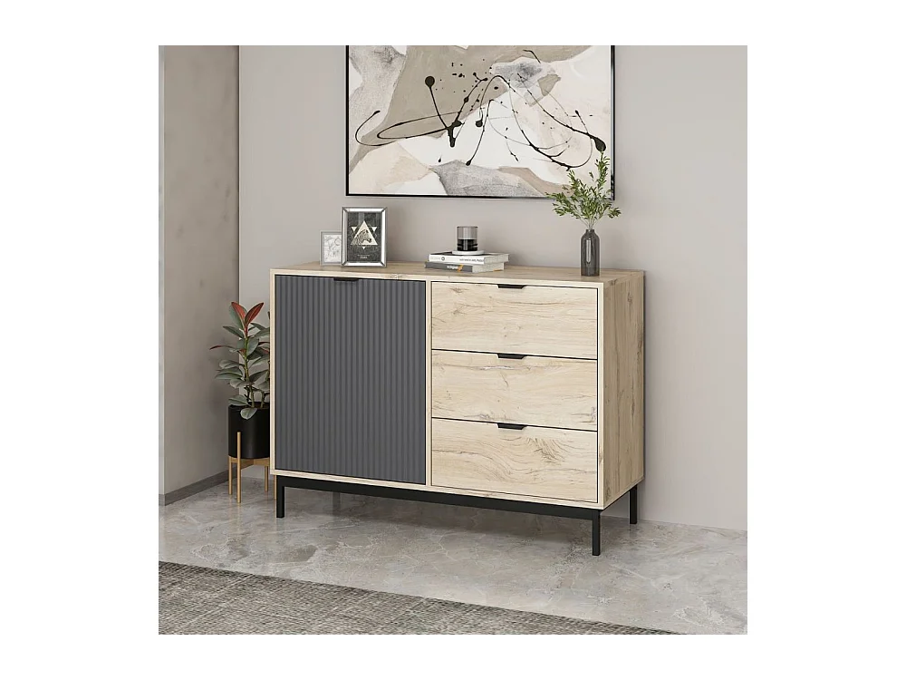 Madia Esta rovere chiaro e antracite con effetto cannettato 120x45x90H