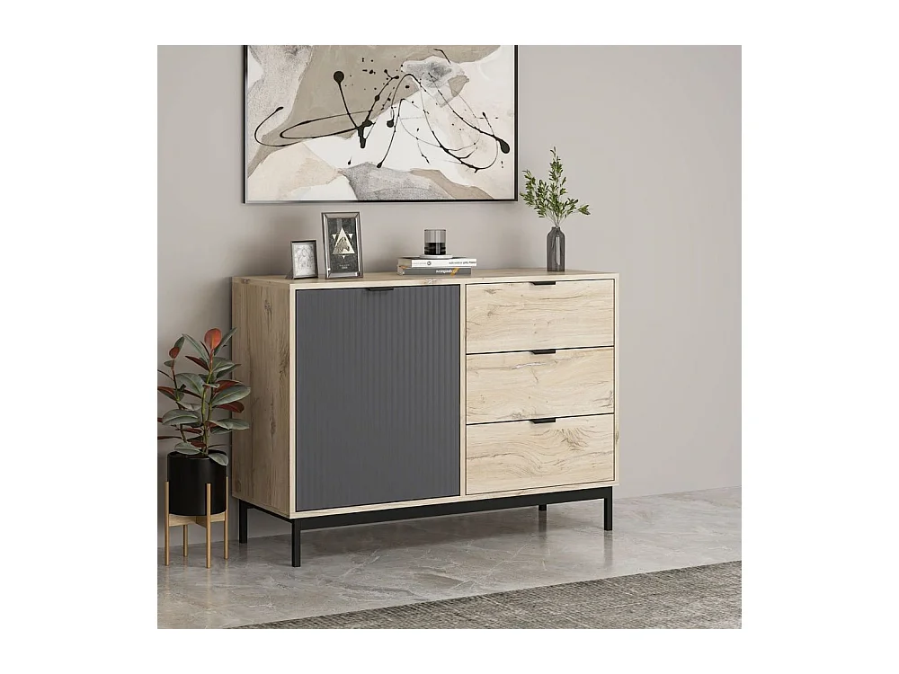 Madia Esta rovere chiaro e antracite con effetto cannettato 120x45x90H