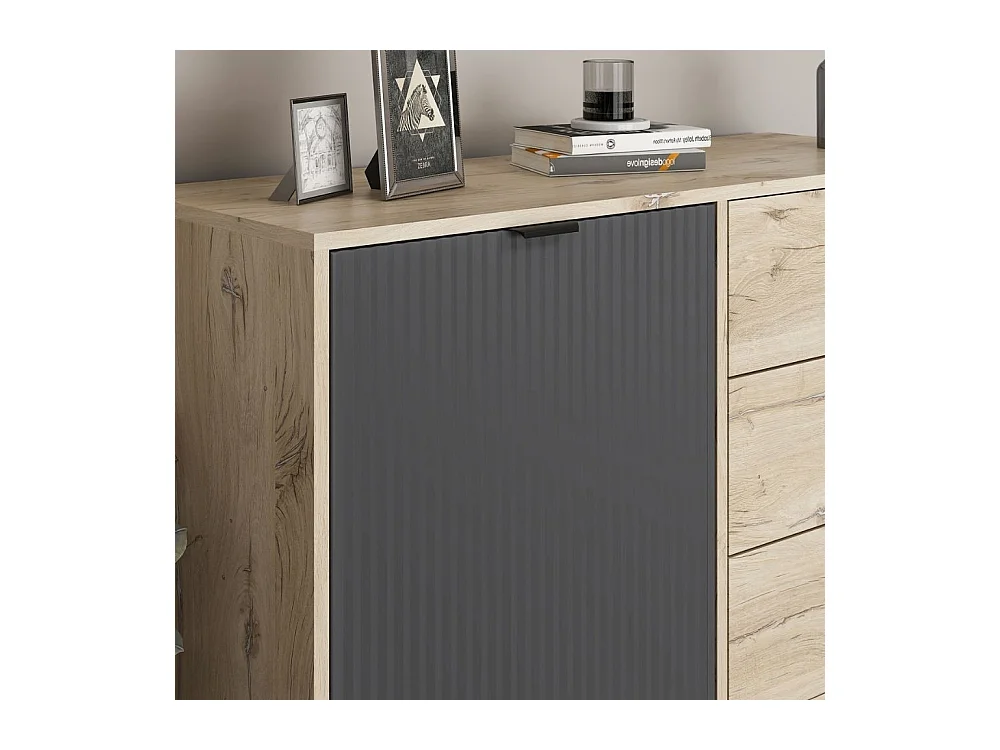 Madia Esta rovere chiaro e antracite con effetto cannettato 120x45x90H