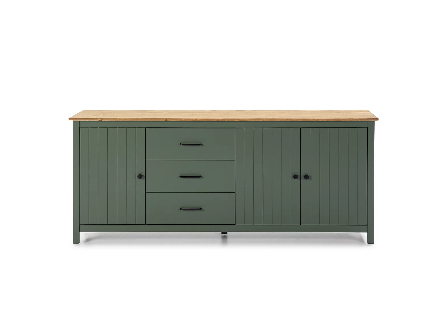 Credenza Miranda in legno massiccio colore verde e pino 191x40x80H - 3 Ante e 3 cassetti