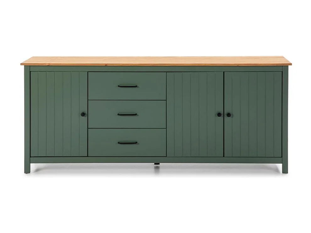 Credenza Miranda in legno massiccio colore verde e pino 191x40x80H - 3 Ante e 3 cassetti