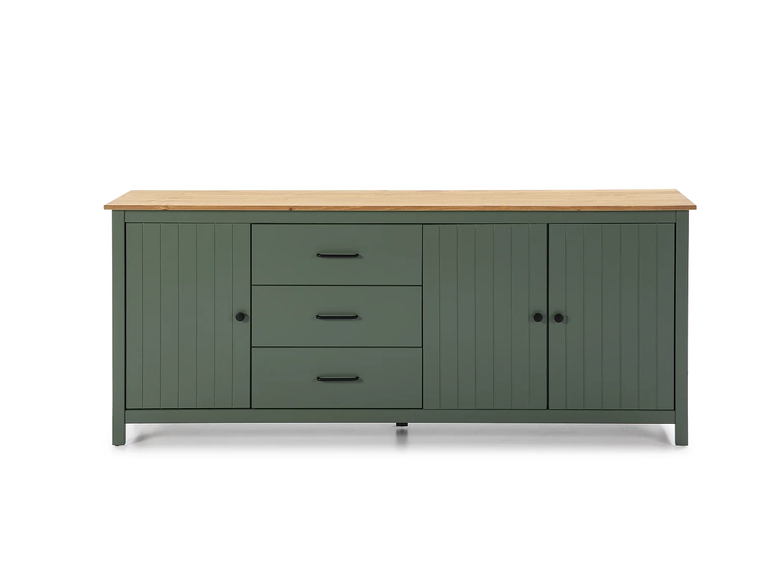 Credenza Miranda in legno massiccio colore verde e pino 191x40x80H - 3 Ante e 3 cassetti