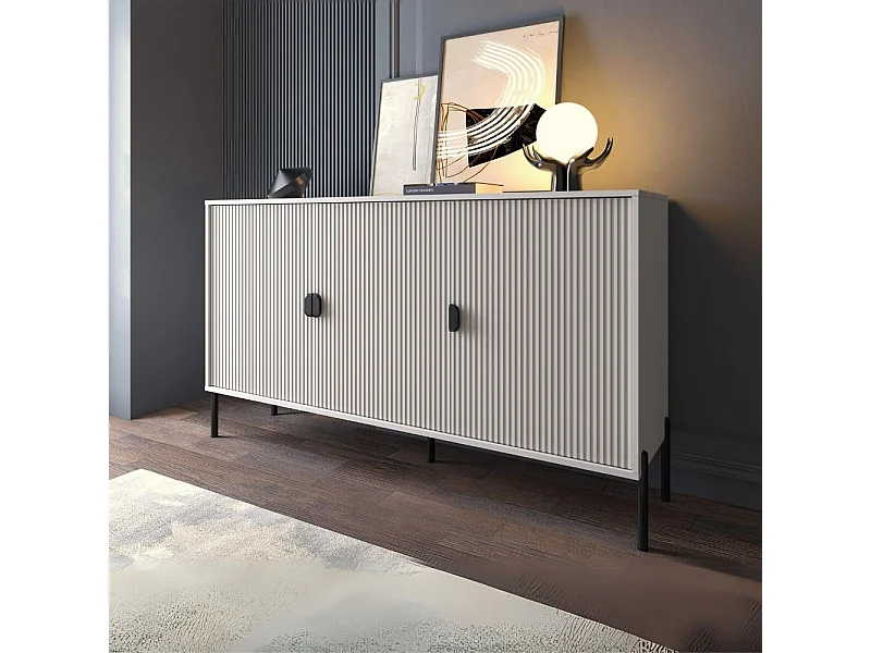 Madia Lotus 3 ante con frontali cannettati colore cashmere opaco 153.5x49x87.4H