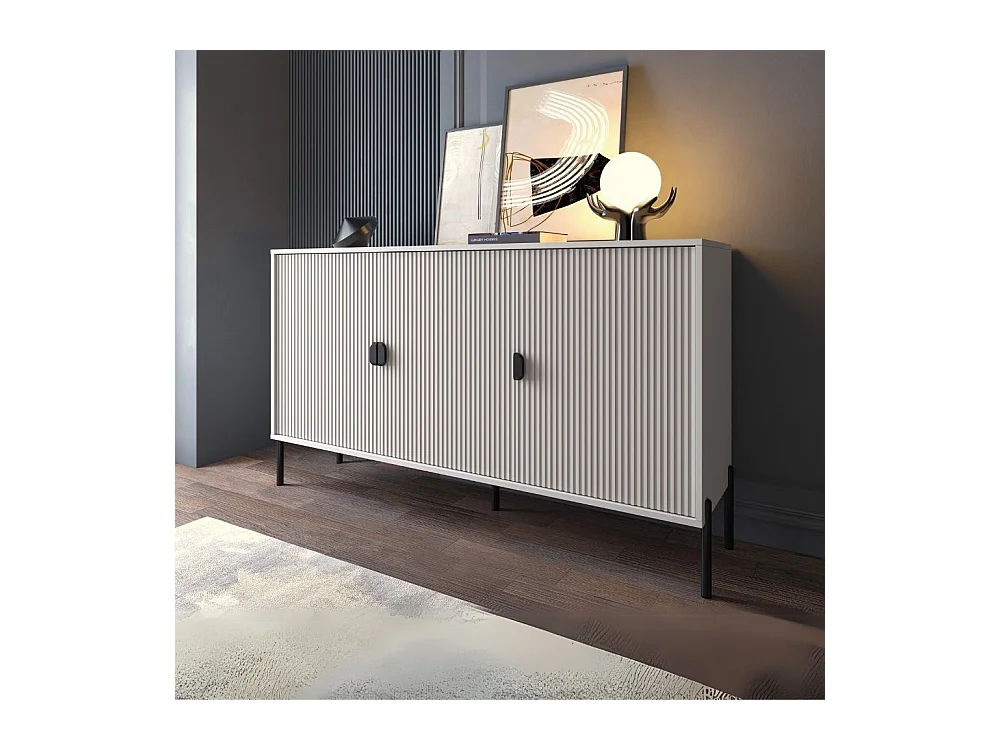 Madia Lotus 3 ante con frontali cannettati colore cashmere opaco 153.5x49x87.4H