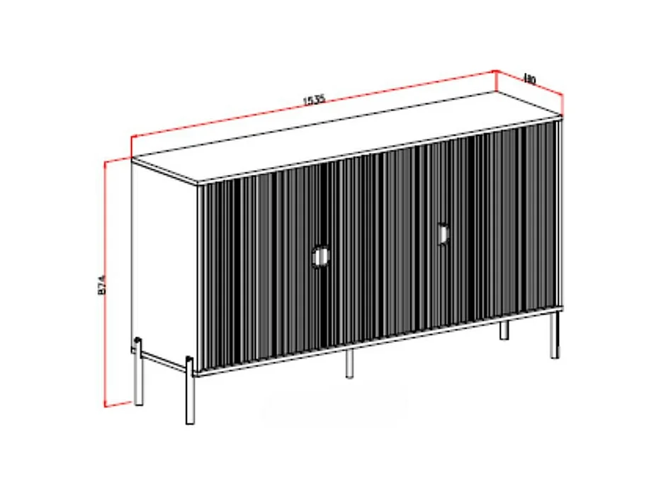 Madia Lotus 3 ante con frontali cannettati colore cashmere opaco 153.5x49x87.4H