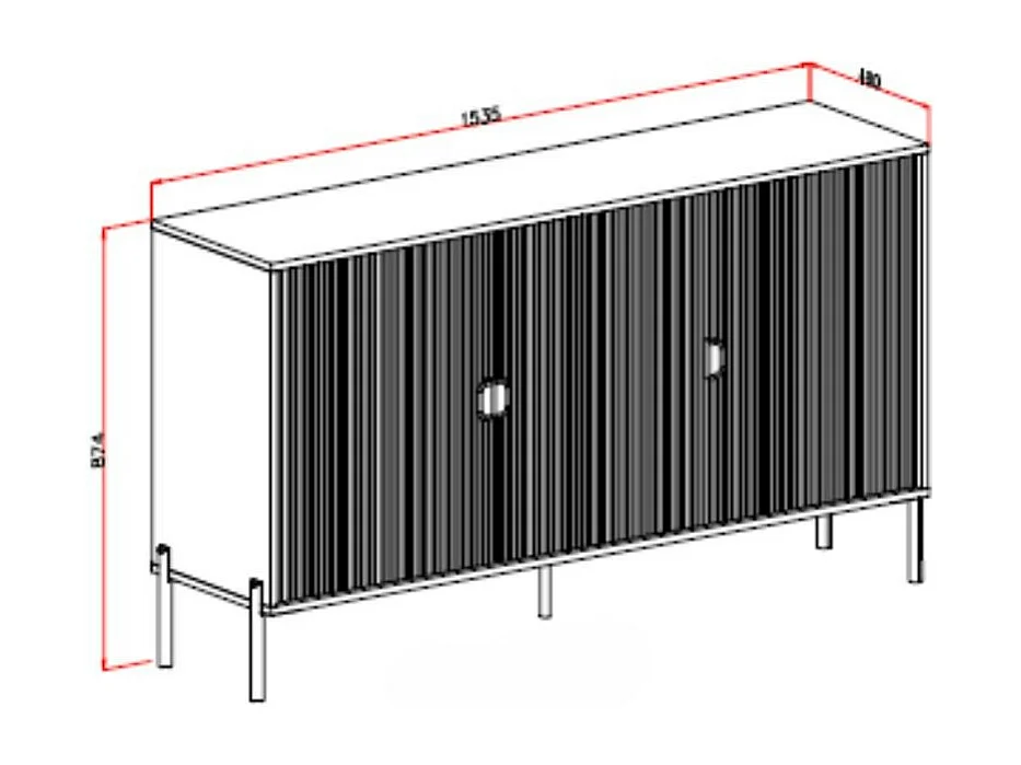 Madia Lotus 3 ante con frontali cannettati colore cashmere opaco 153.5x49x87.4H