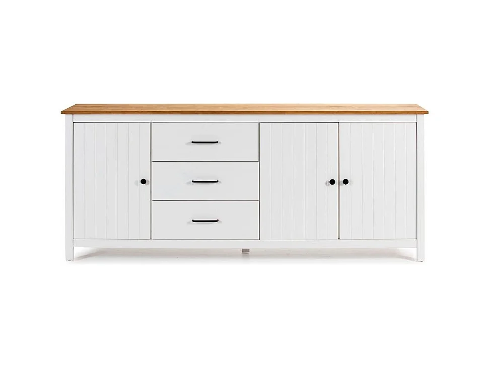 Credenza Miranda in legno massiccio colore bianco e pino 191x40x80H - 3 Ante e 3 cassetti