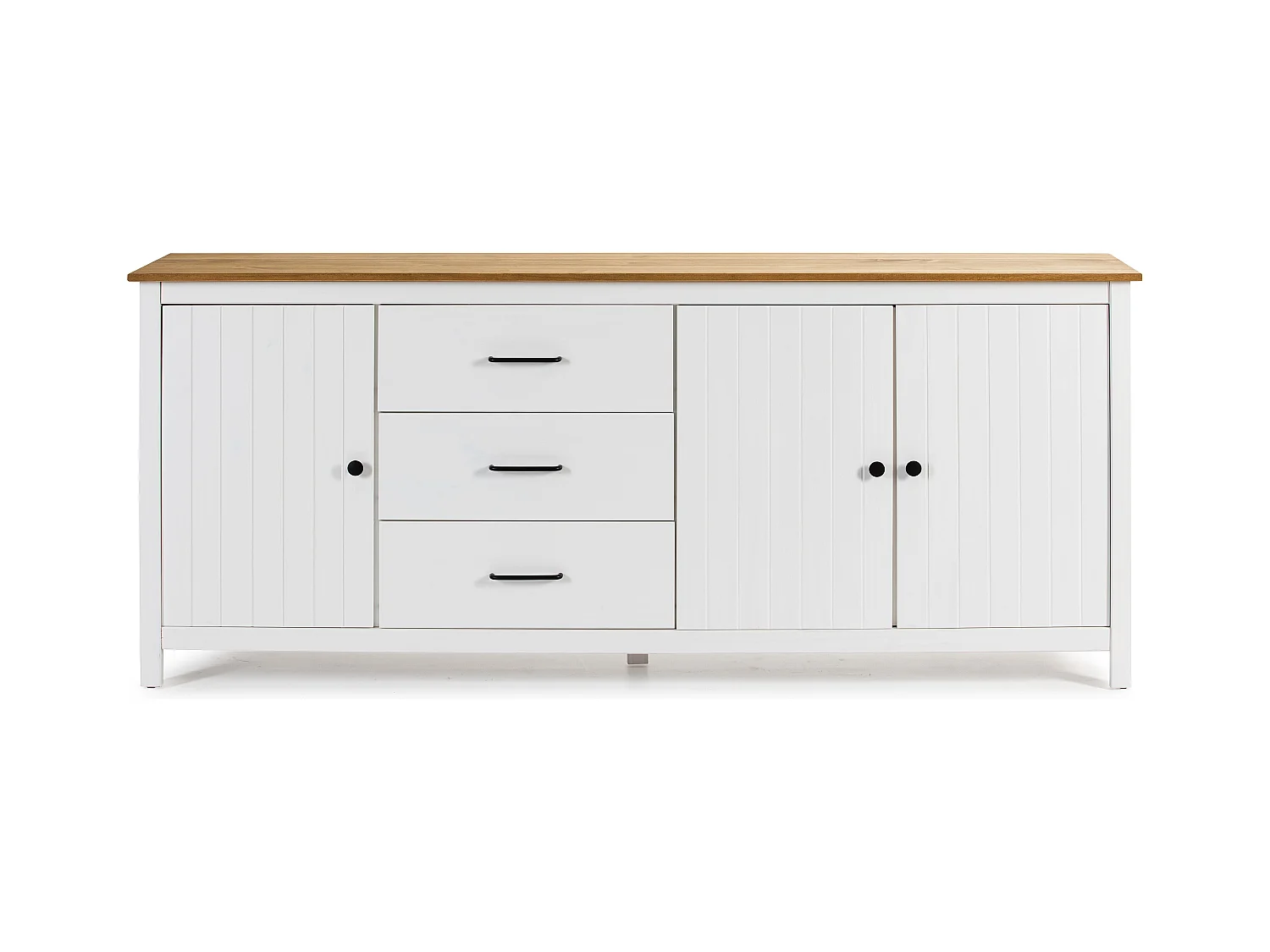 Credenza Miranda in legno massiccio colore bianco e pino 191x40x80H - 3 Ante e 3 cassetti