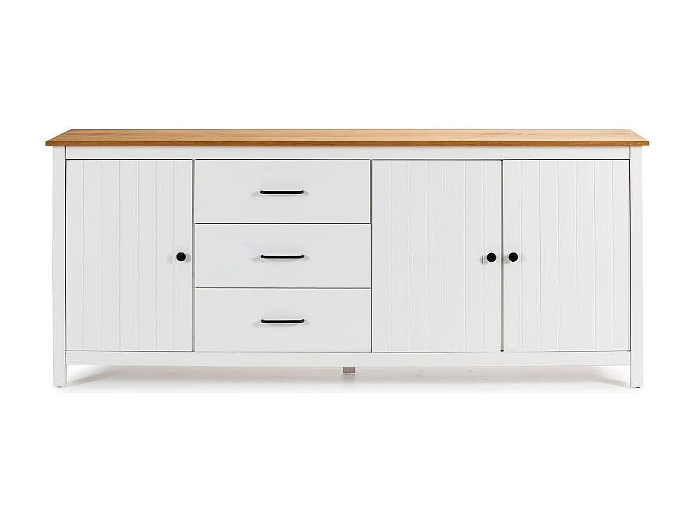 Buffet 3 portes 3 tiroirs en pin massif blanc 190 cm - Ida