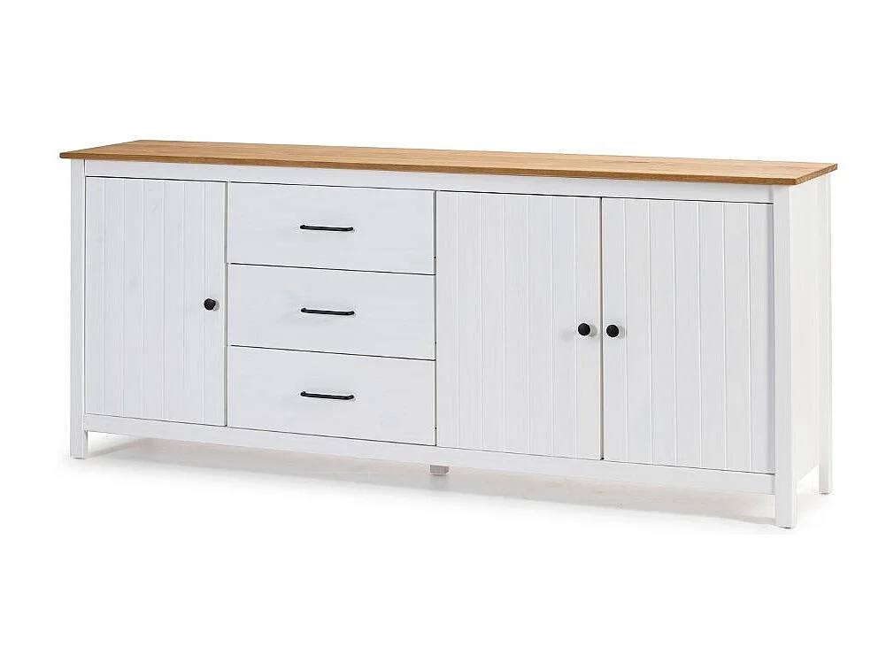 Buffet 3 portes 3 tiroirs en pin massif blanc 190 cm - Ida