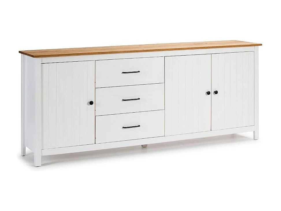 Buffet 3 portes 3 tiroirs en pin massif blanc 190 cm - Ida