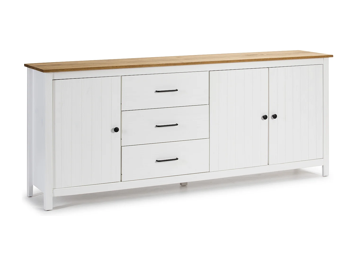Buffet 3 portes 3 tiroirs en pin massif blanc 190 cm - Ida