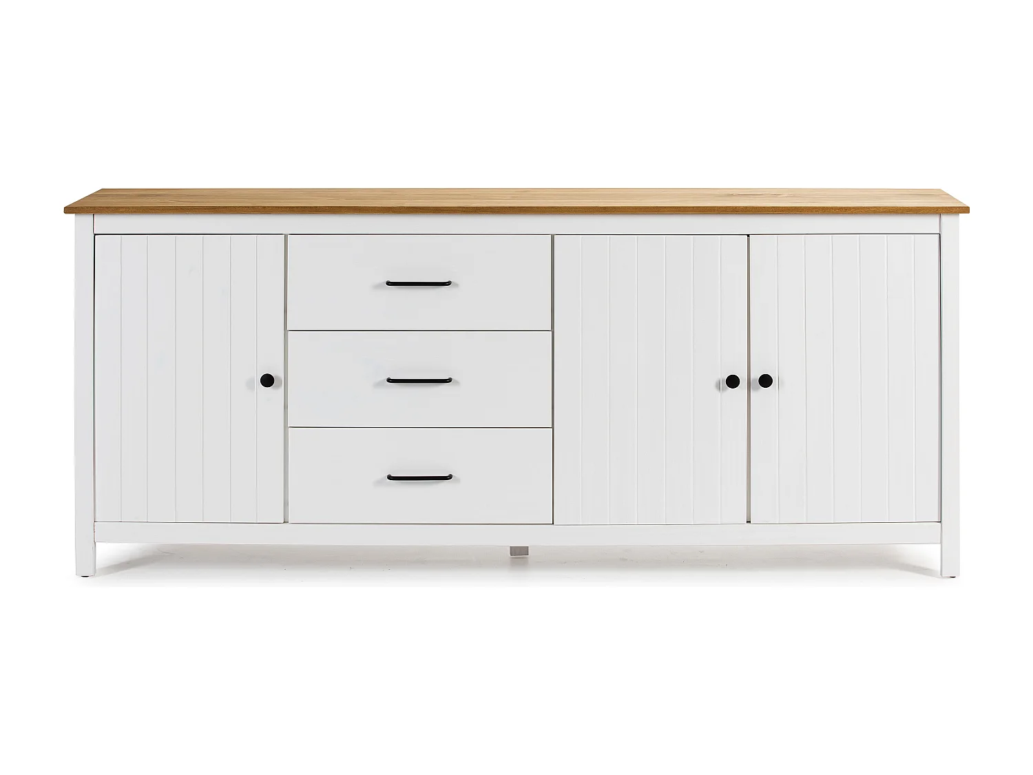 Buffet 3 portes 3 tiroirs en pin massif blanc 190 cm - Ida