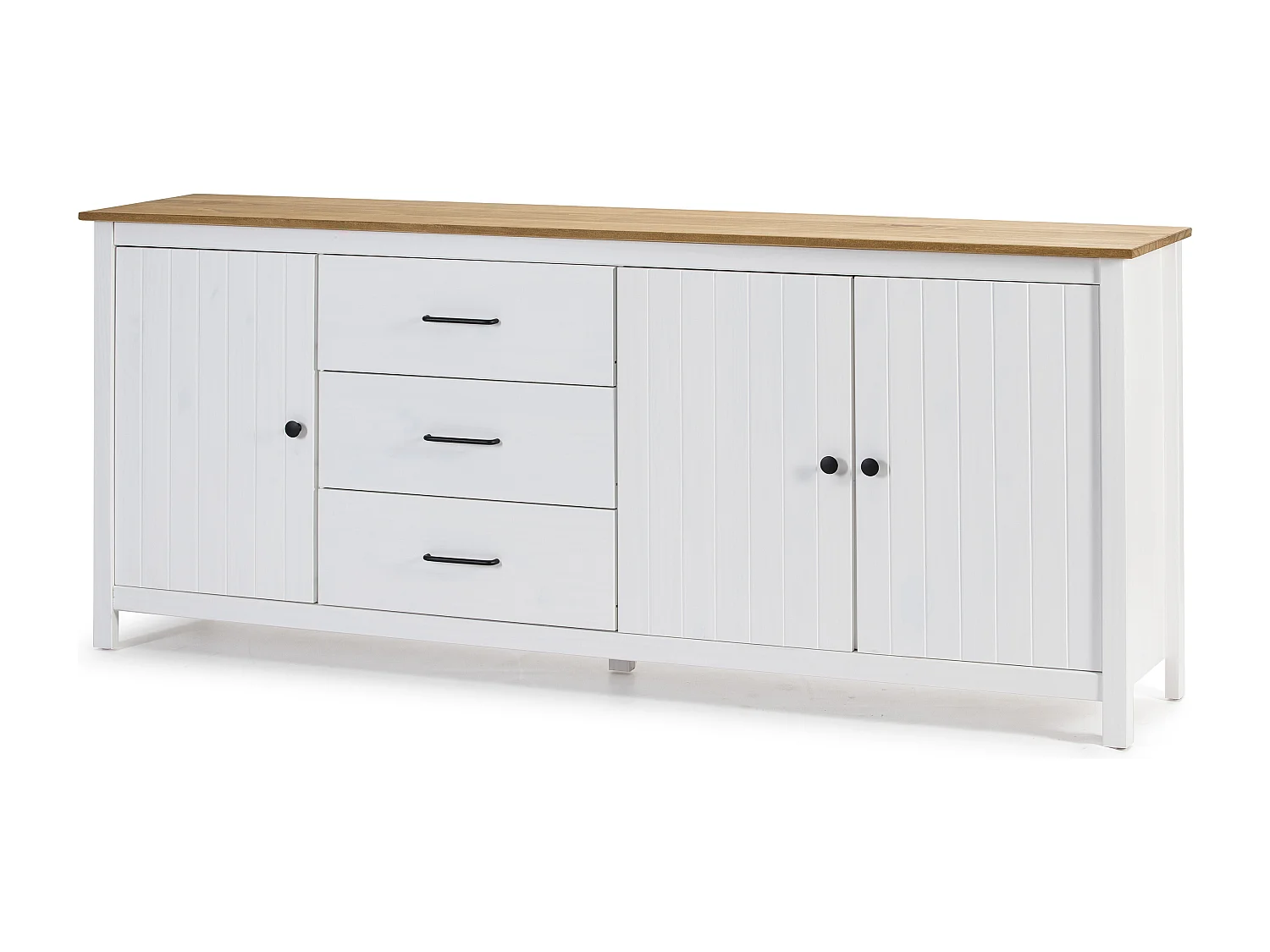 Buffet 3 portes 3 tiroirs en pin massif blanc 190 cm - Ida