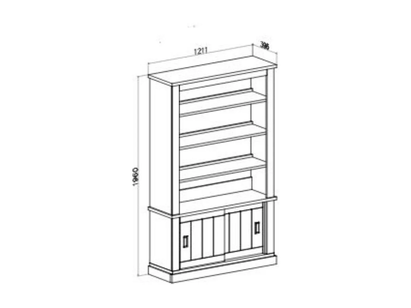 Credenza Libreria colore pino bianco e rovere 3 ripiani e 2 ante scorrevoli AnthonyIII 121.5x39,6x196H