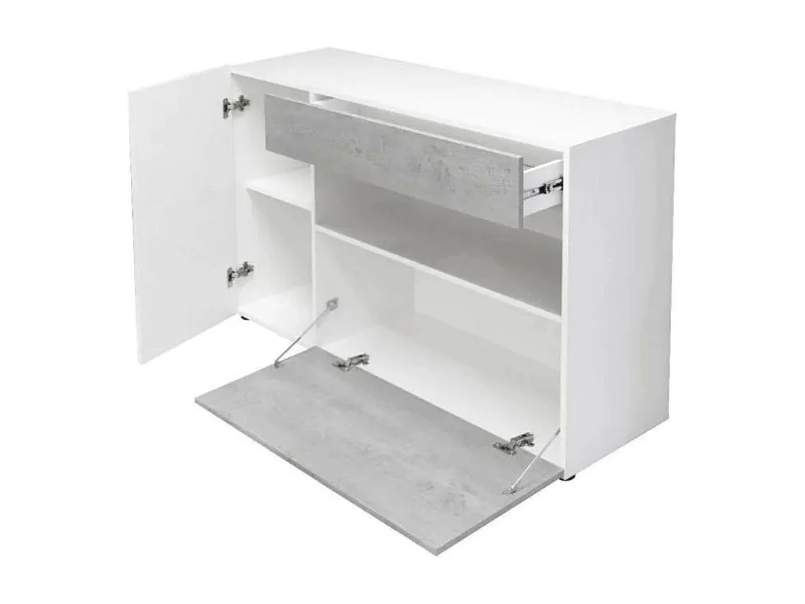 Madia Astra cemento e bianco con 2 ante cassetto e vano a giorno 130x41.2x82H
