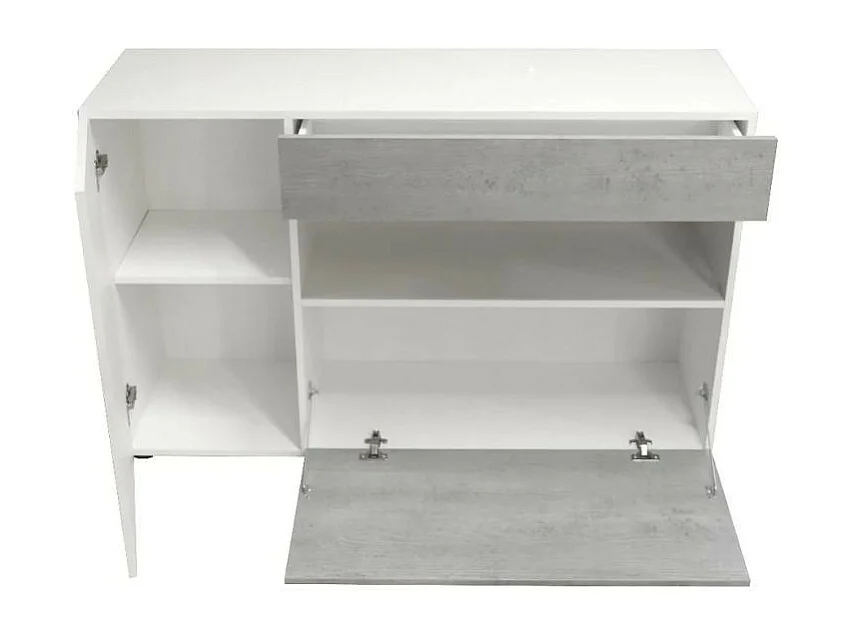 Madia Astra cemento e bianco con 2 ante cassetto e vano a giorno 130x41.2x82H