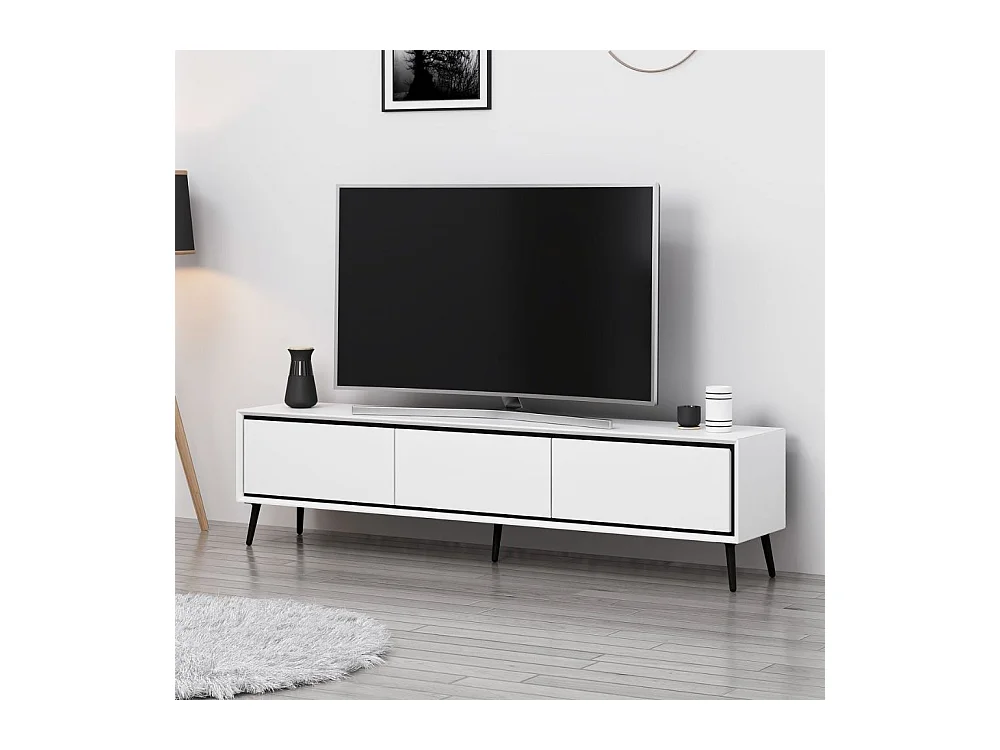 Porta TV Mandy bianco 180x35x45H con 3 ante e piedi neri
