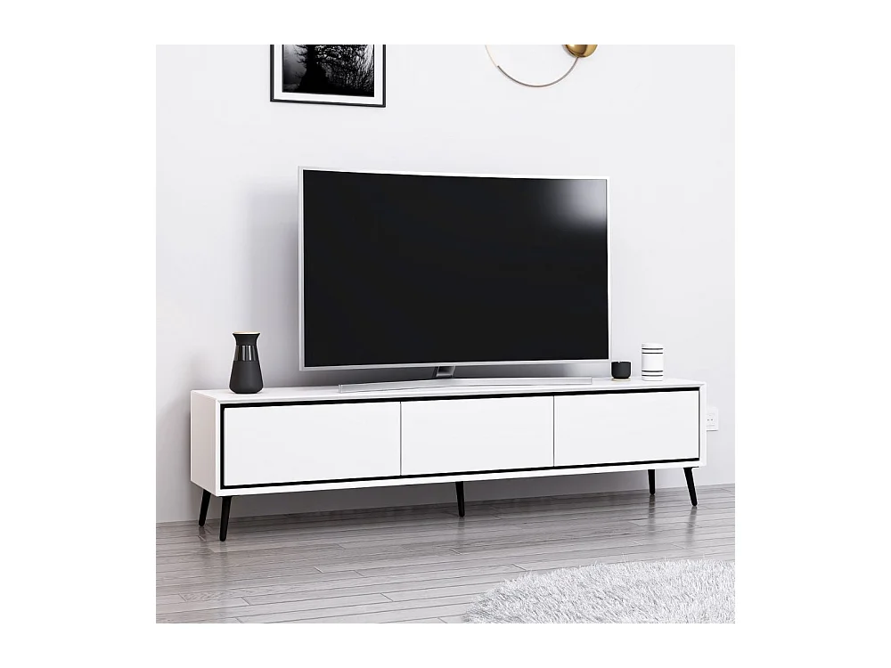 Porta TV Mandy bianco 180x35x45H con 3 ante e piedi neri