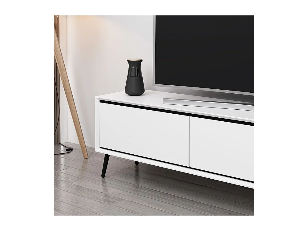 Porta TV Mandy bianco 180x35x45H con 3 ante e piedi neri