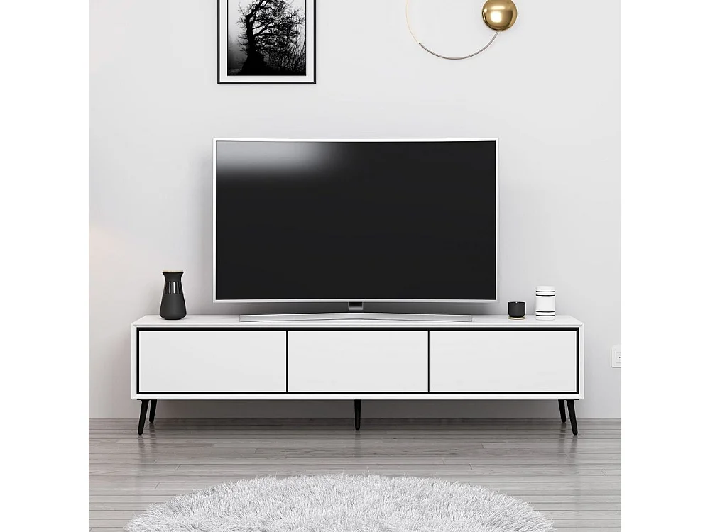 Porta TV Mandy bianco 180x35x45H con 3 ante e piedi neri