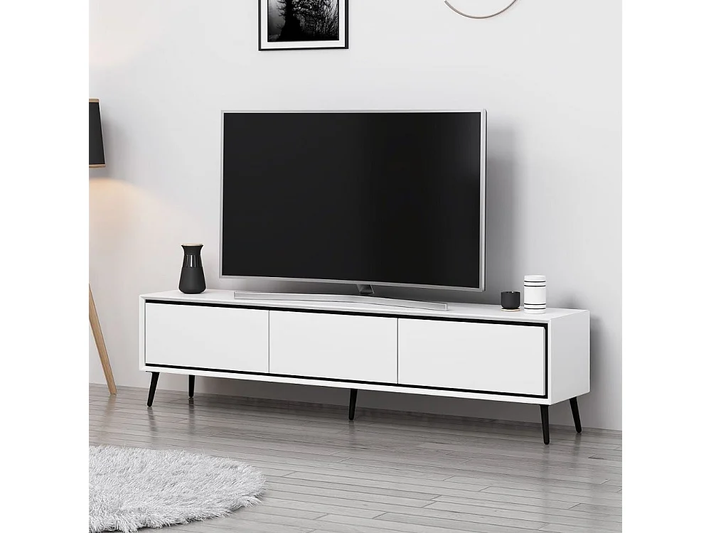 Porta TV Mandy bianco 180x35x45H con 3 ante e piedi neri